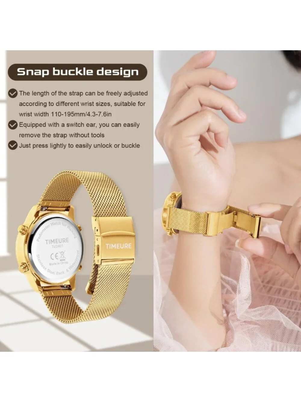 Stylish Pedometer Watch for Women - Step Counter, No App or Charging Needed